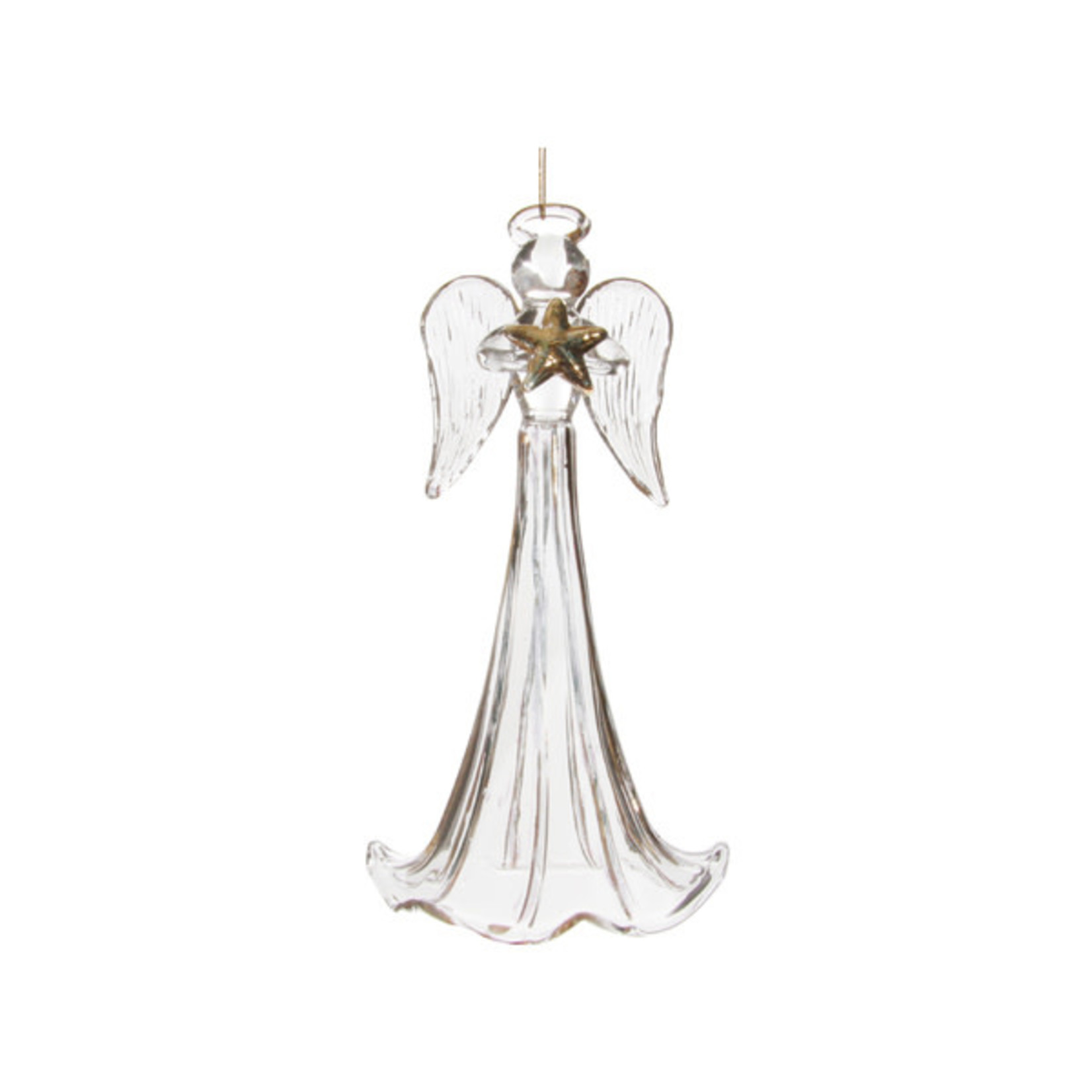 Shishi LLC Clear Glass & Gold Angel Holding Star Ornament 5"