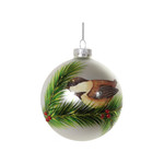 Shishi LLC Glass Ball White with  Fir & Bird Ornament