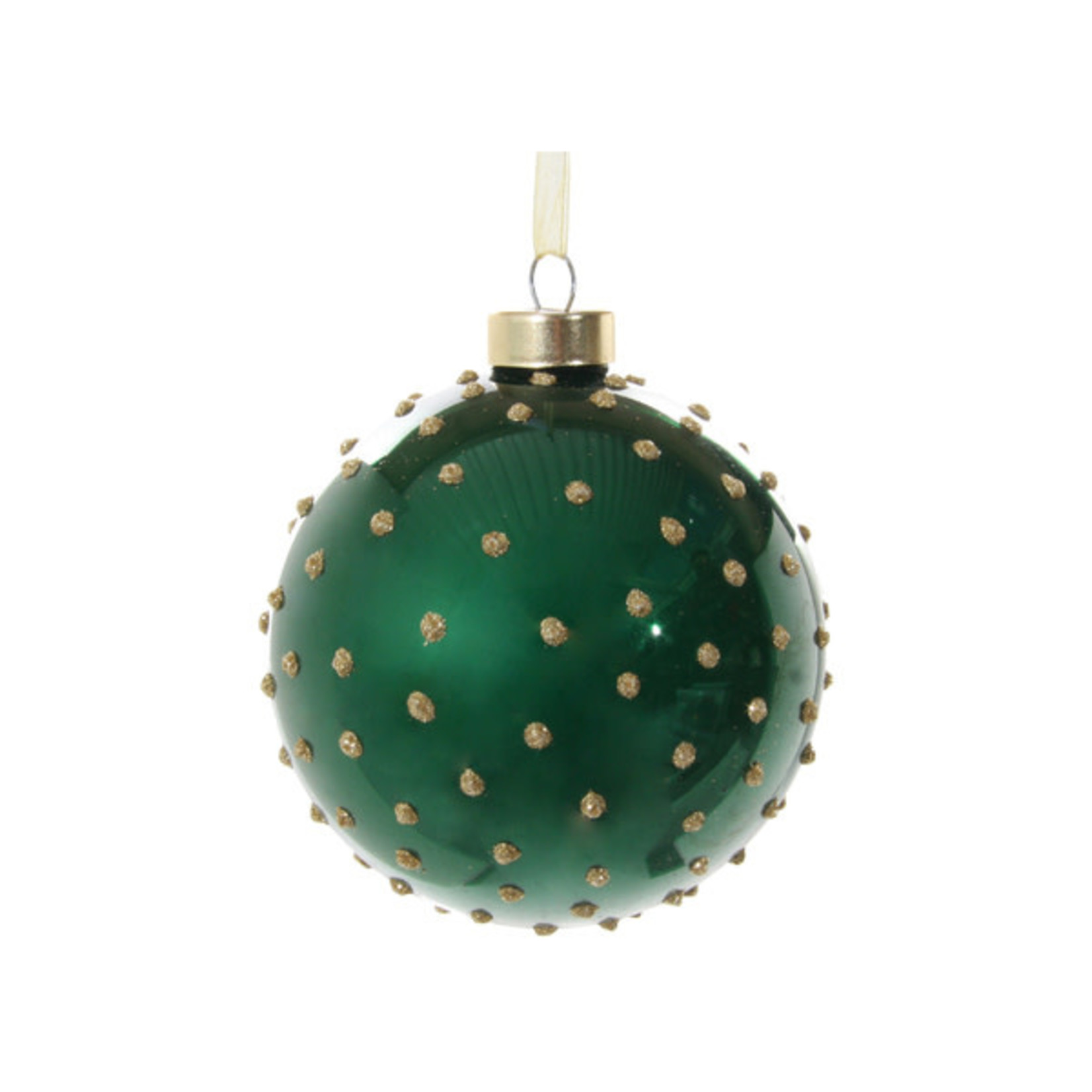 Shishi LLC Glass Ball Green Gold Dots Ornament