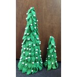 Two's Company Green Treed with White  Pom Poms Set of 2