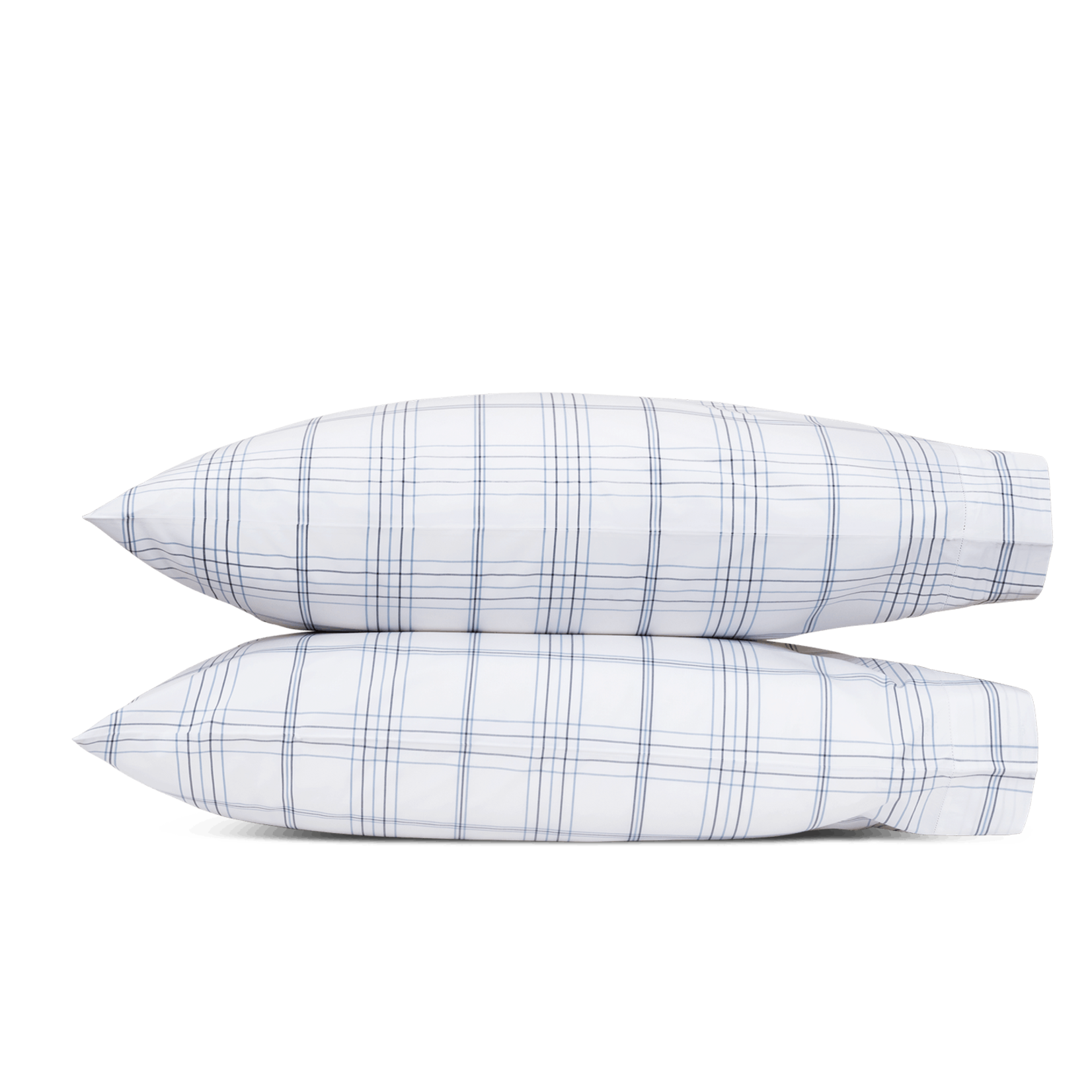 Matouk August Navy Plaid Cotton Percale King Pillowcase Pair