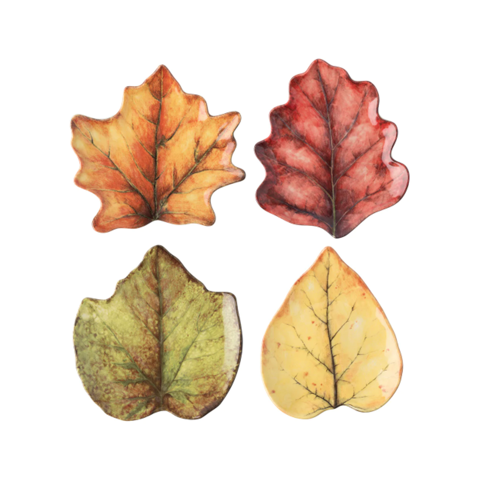Juliska Forest Walk Autumn Leaf Ceramic Cocktail Plate Set of 4