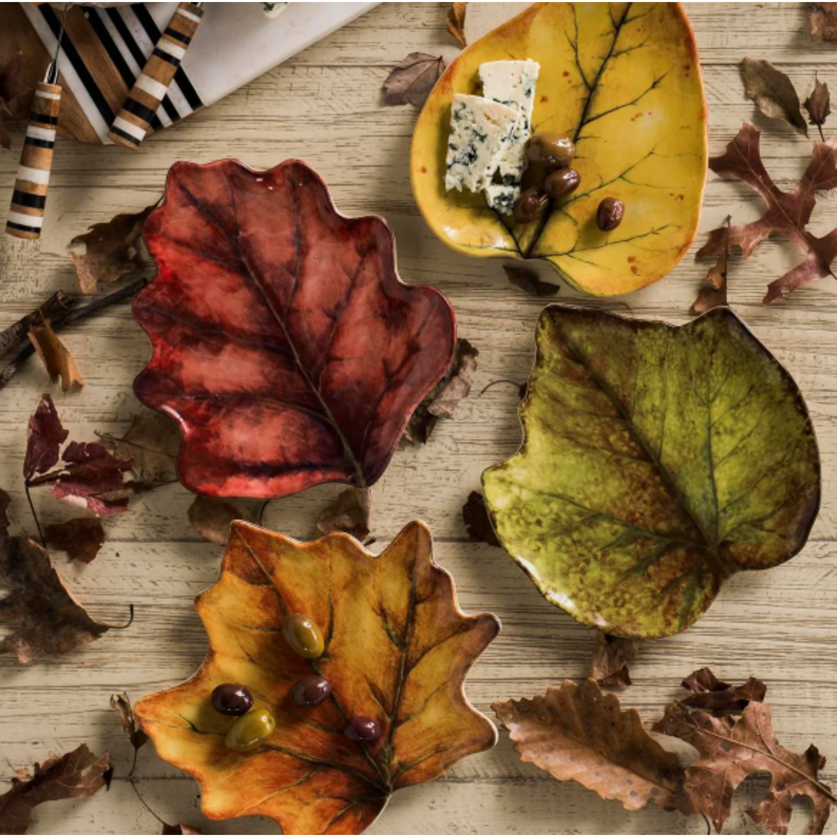 Juliska Forest Walk Autumn Leaf Ceramic Cocktail Plate Set of 4
