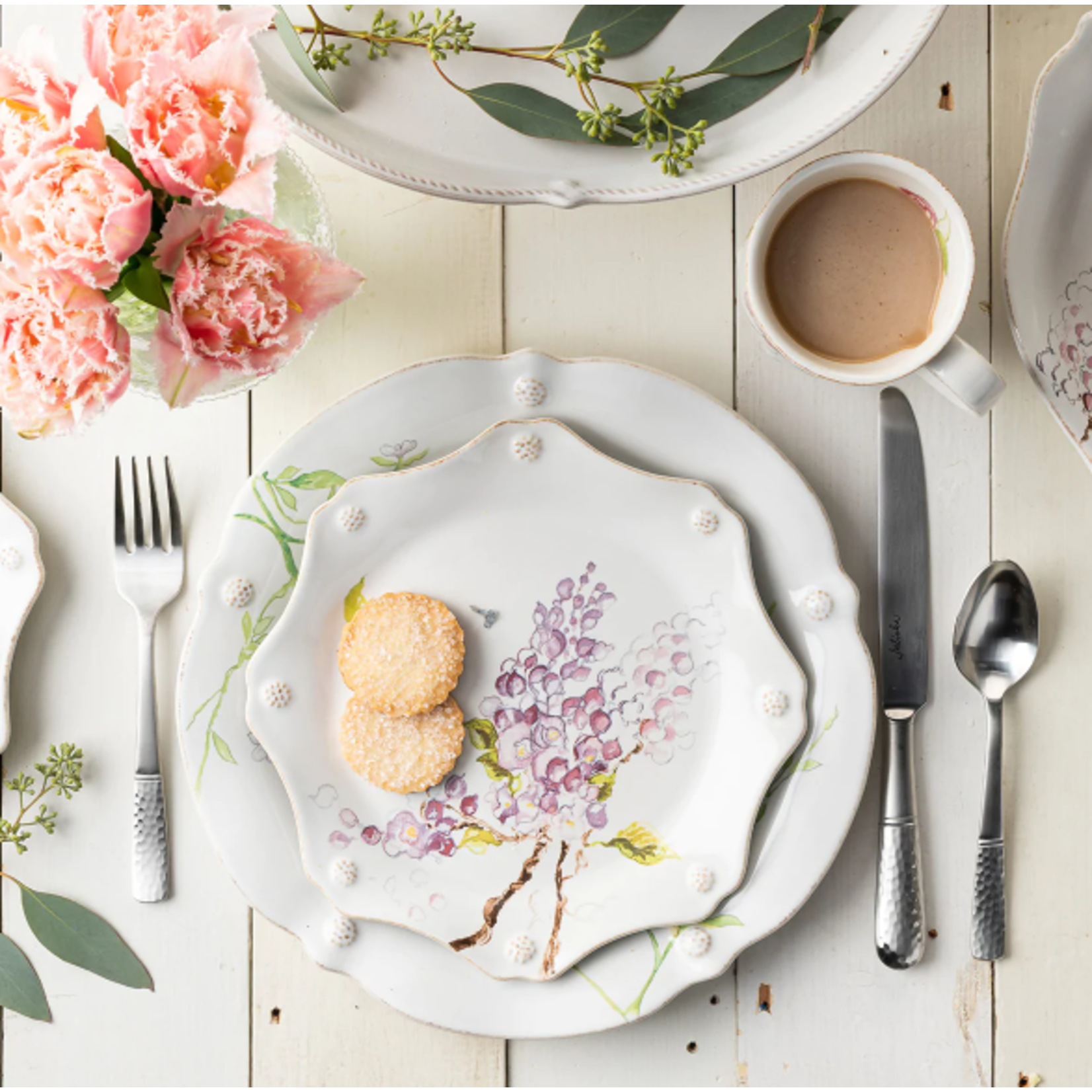 Juliska Berry & Thread White Floral Sketch Salad Plates Set of 4