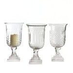 Two's Company Hand Etched Glass Hurricane Vase Candle Holder