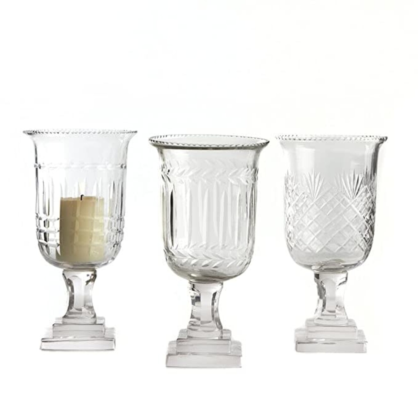 Two's Company Hand Etched Glass Hurricane Vase Candle Holder