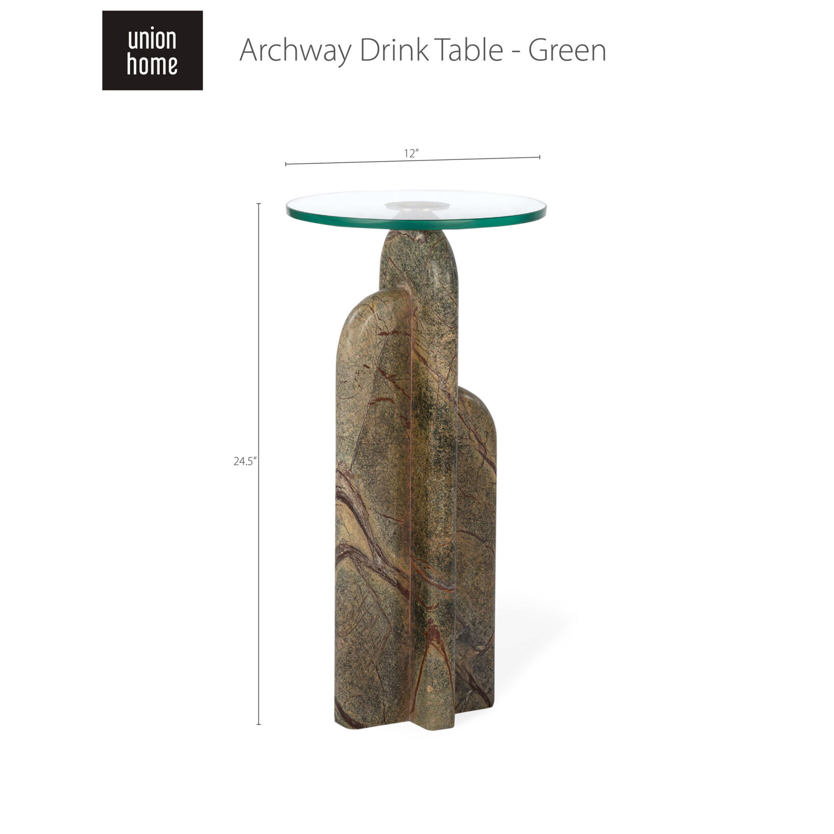 Union Home LLC Archway Drink Table Green Strata Marble