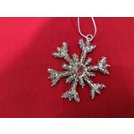 Two's Company Beaded Silver Snowflake Ornament 3"