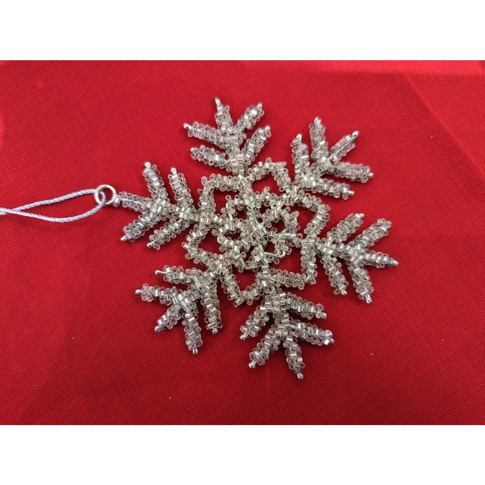 Two's Company Beaded Silver Snowflake Ornament - Medium