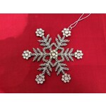 Two's Company Beaded Silver Snowflake Ornament - Large