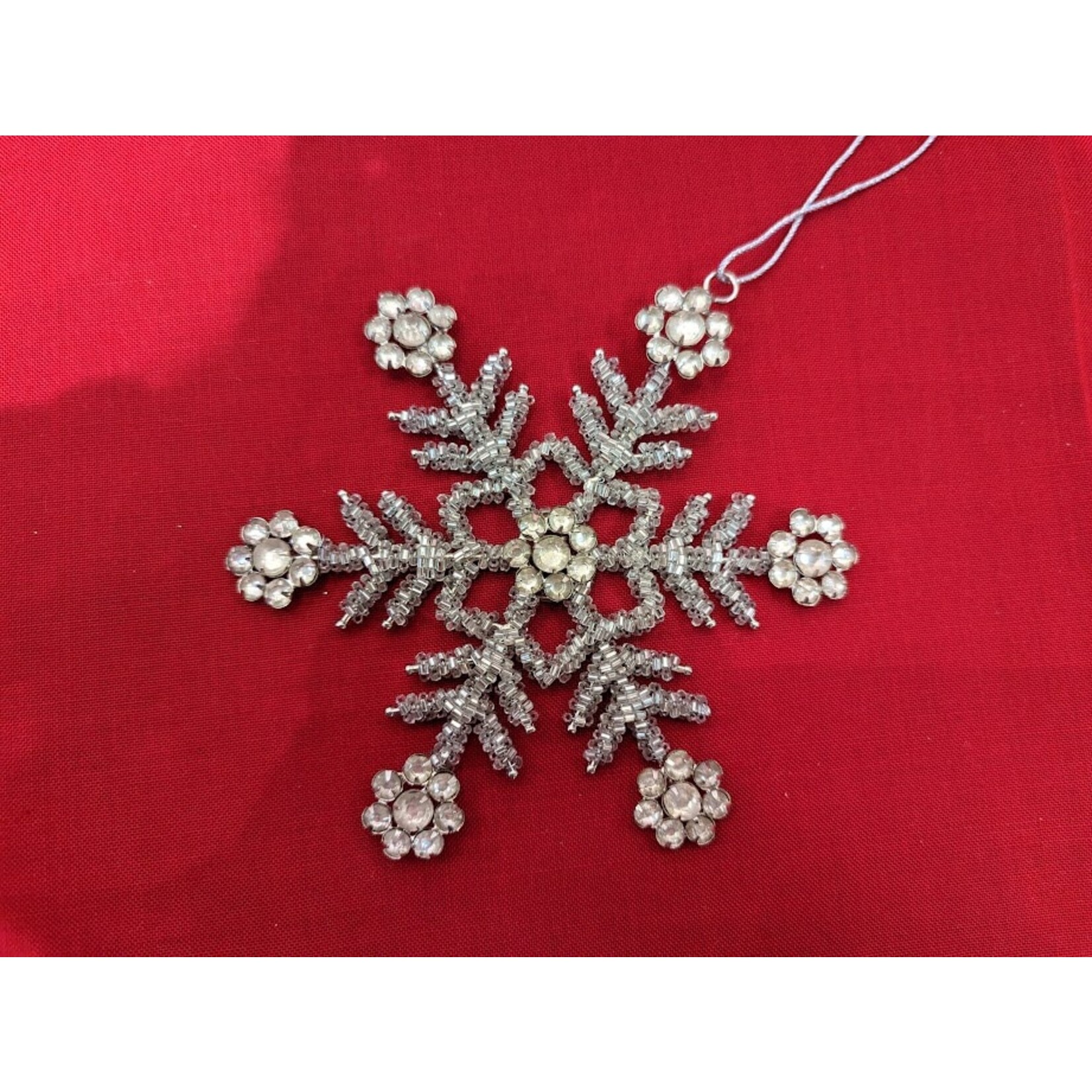 Two's Company Beaded Silver Snowflake Ornament - Large