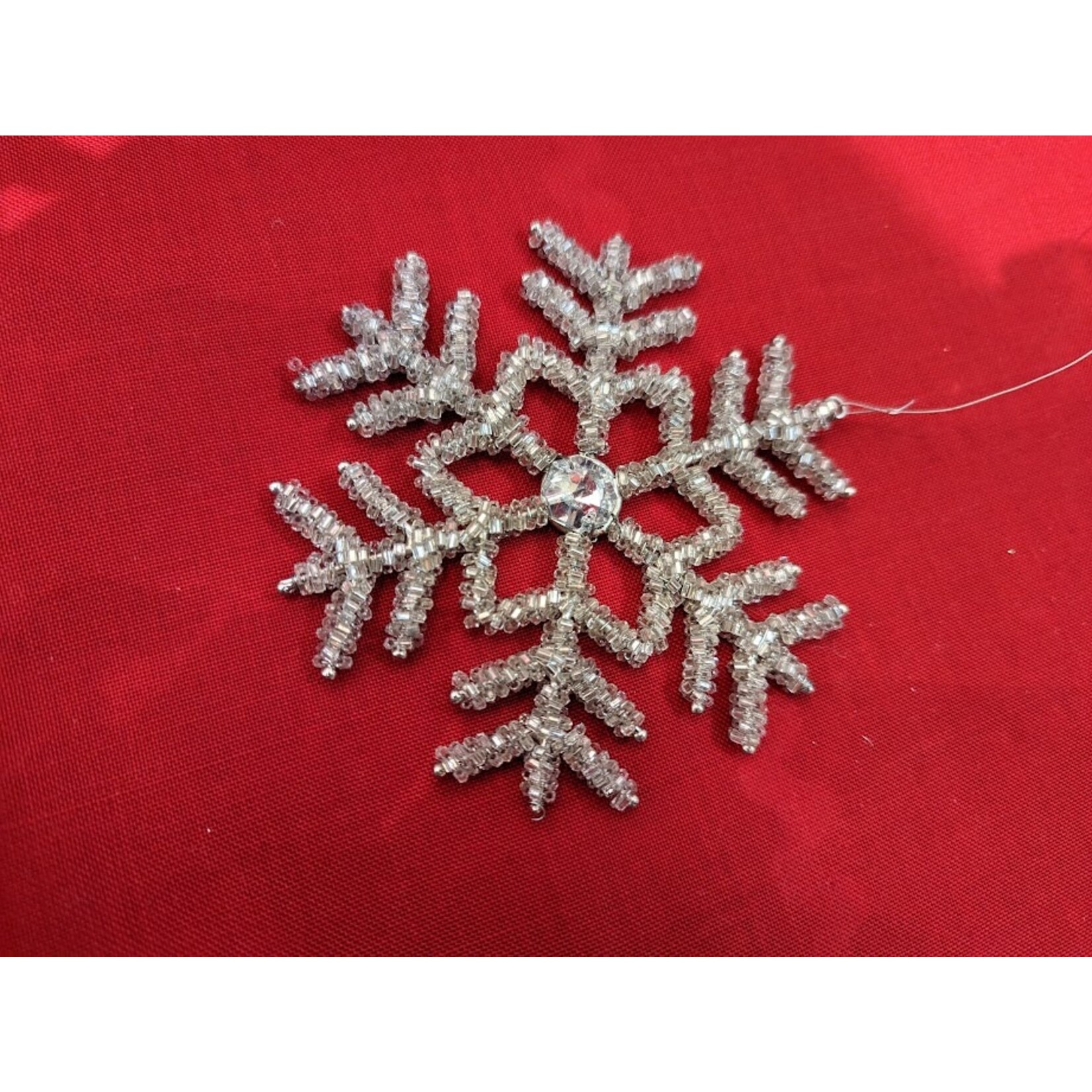 Two's Company Beaded Silver Snowflake Ornament - Small