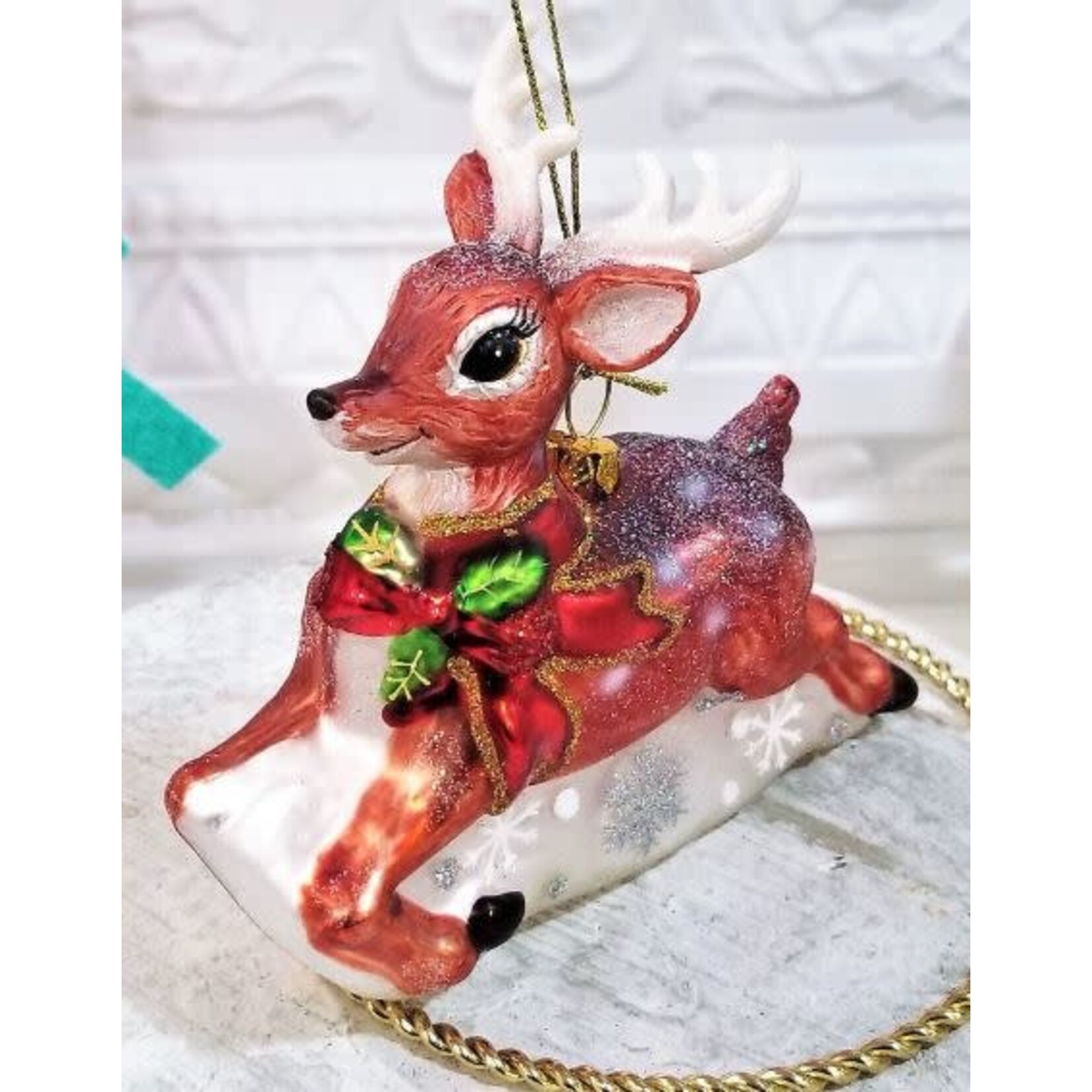 Katherine's Collection Retro Reindeer Glass Ornament
