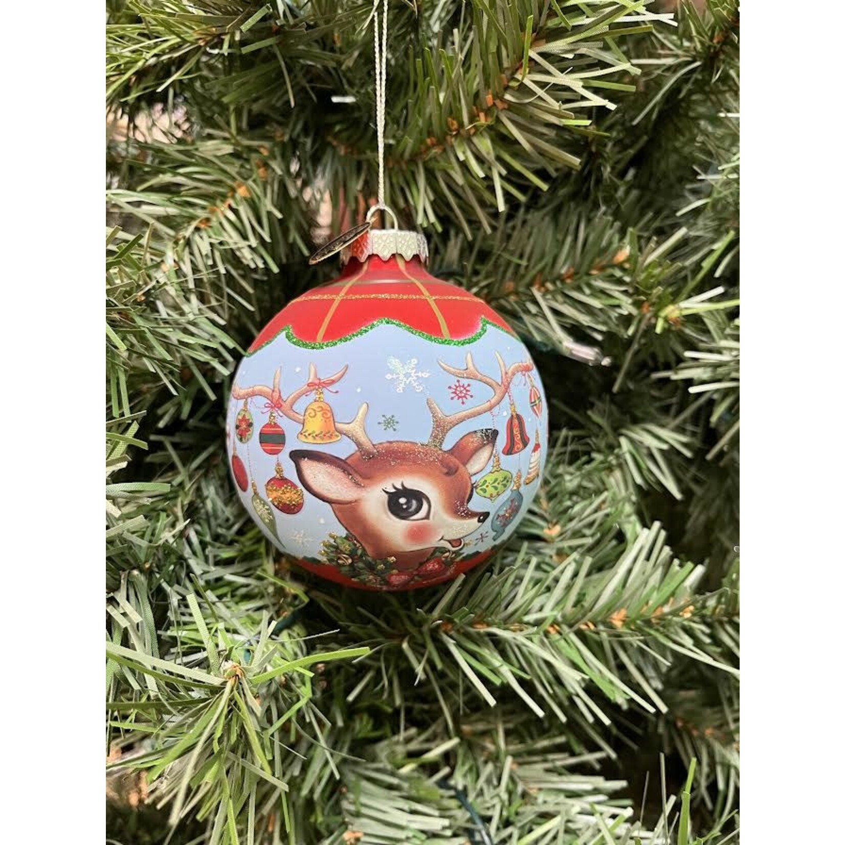 Katherine's Collection Retro Print Glass Ornament Reindeer