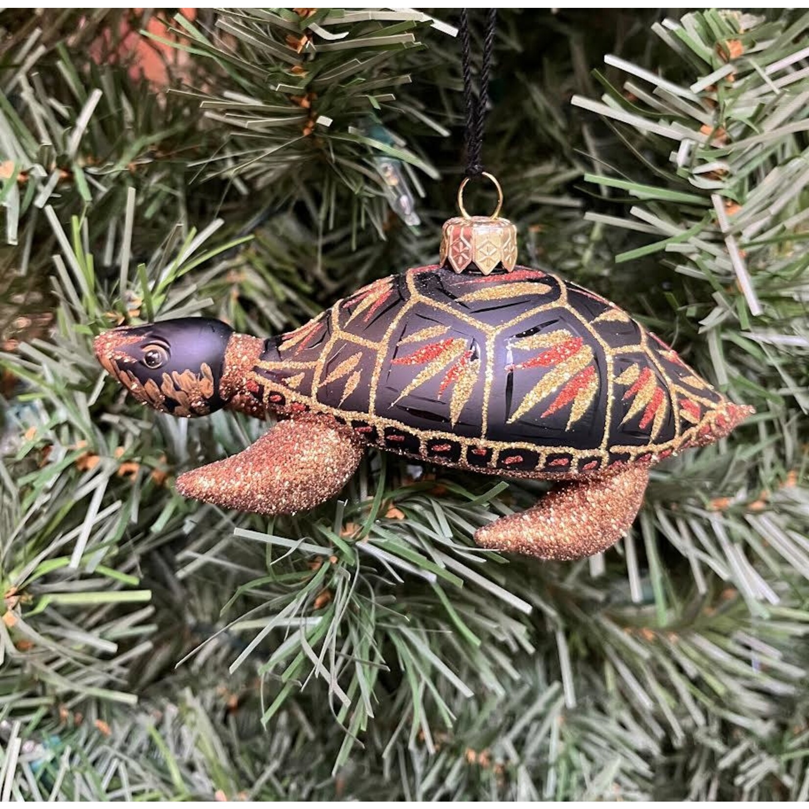 Mia A Touch Of Gold Free Form Glass Turtle Christmas Ornament