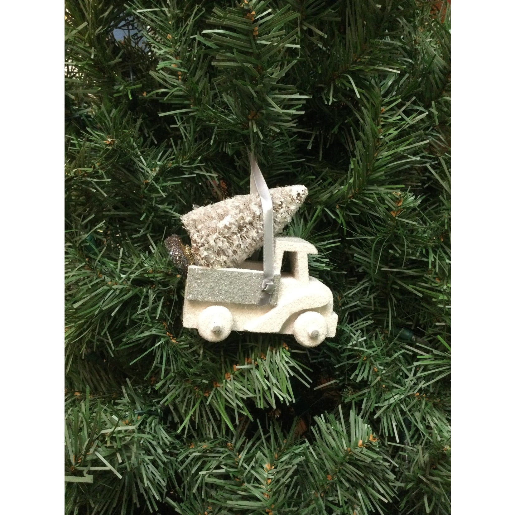 Sherri's Designs Truck with Tree Dove White Glitter Ornament