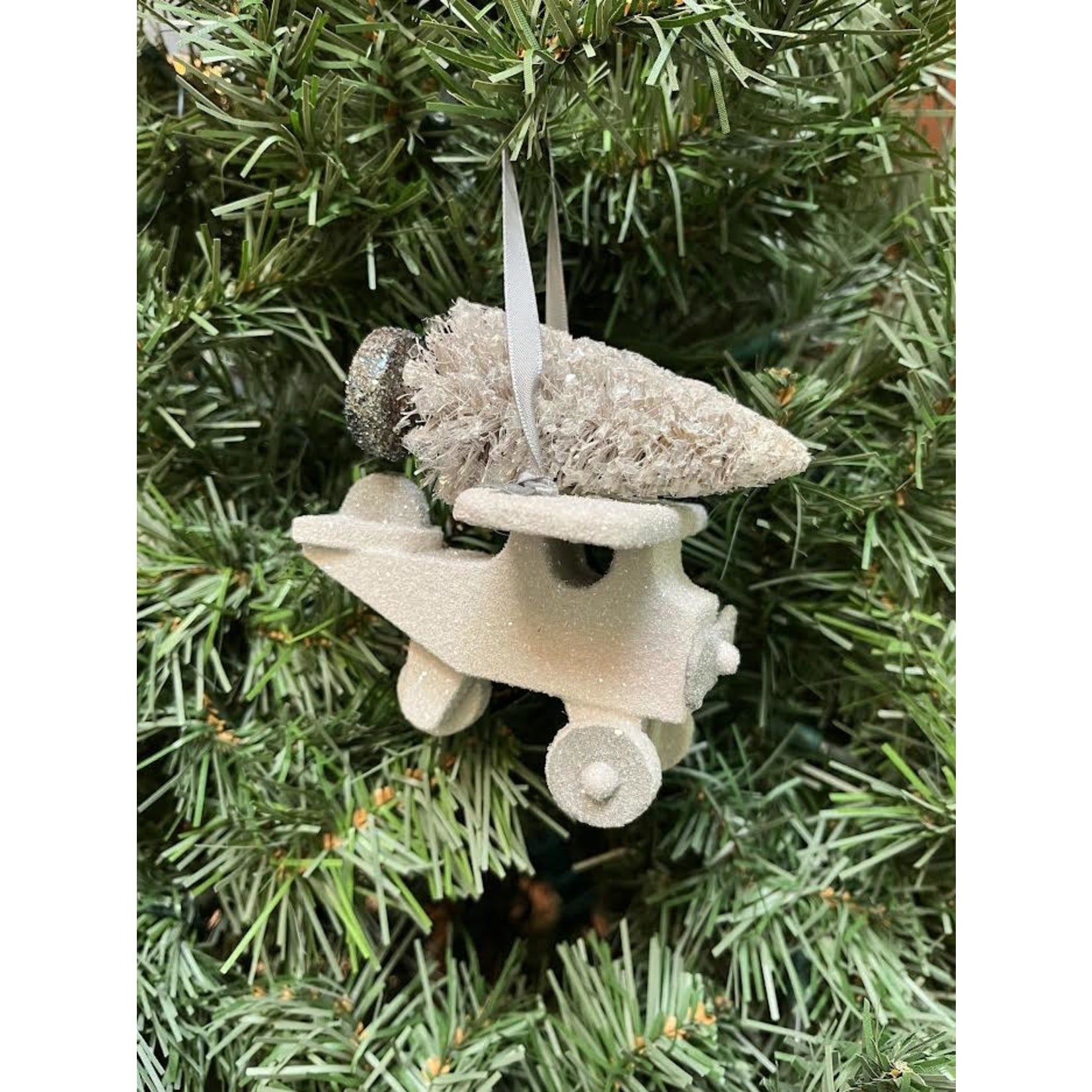 Sherri's Designs Airplane with Tree Dove White Glitter Ornament