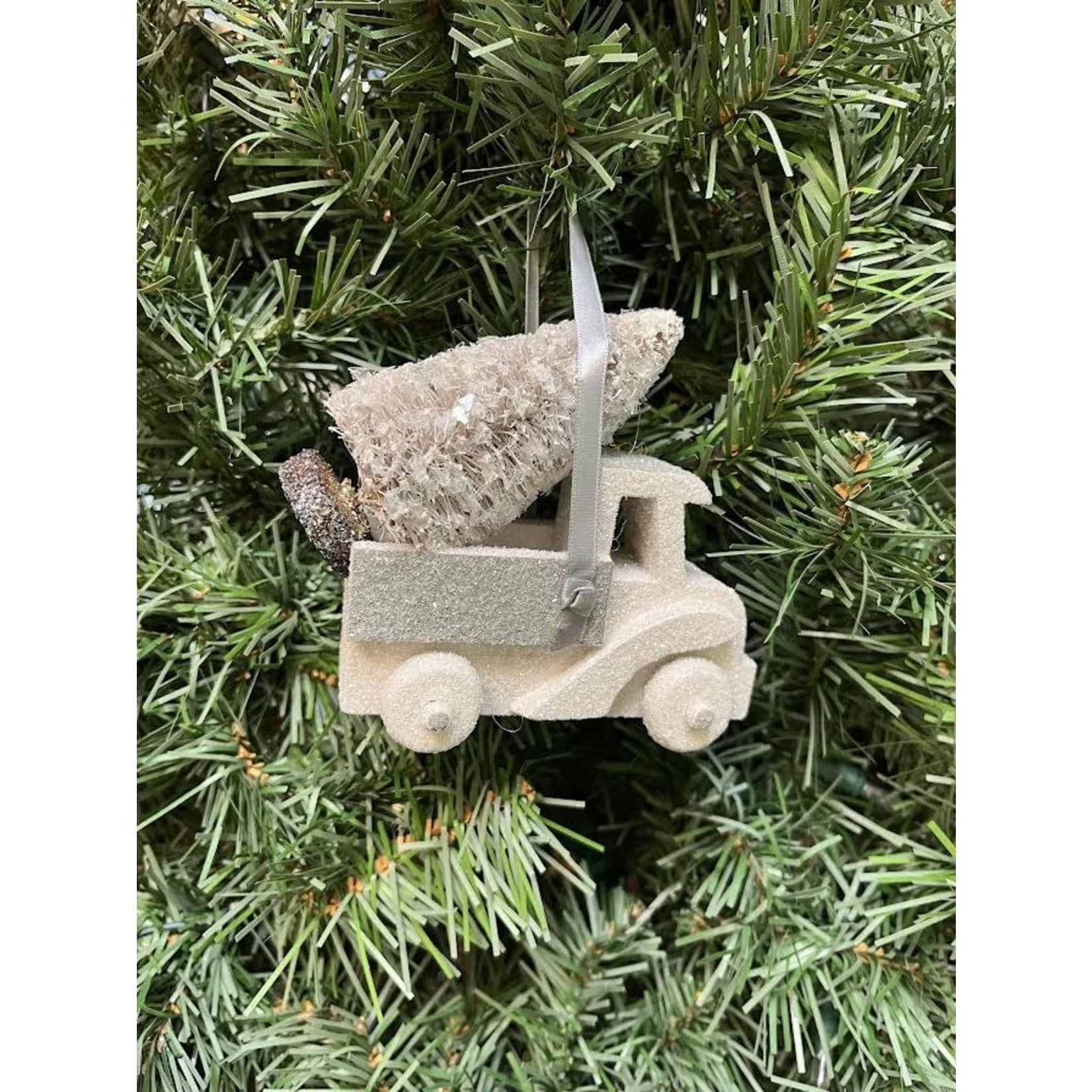 Sherri's Designs Truck with Tree Dove White Glitter Ornament