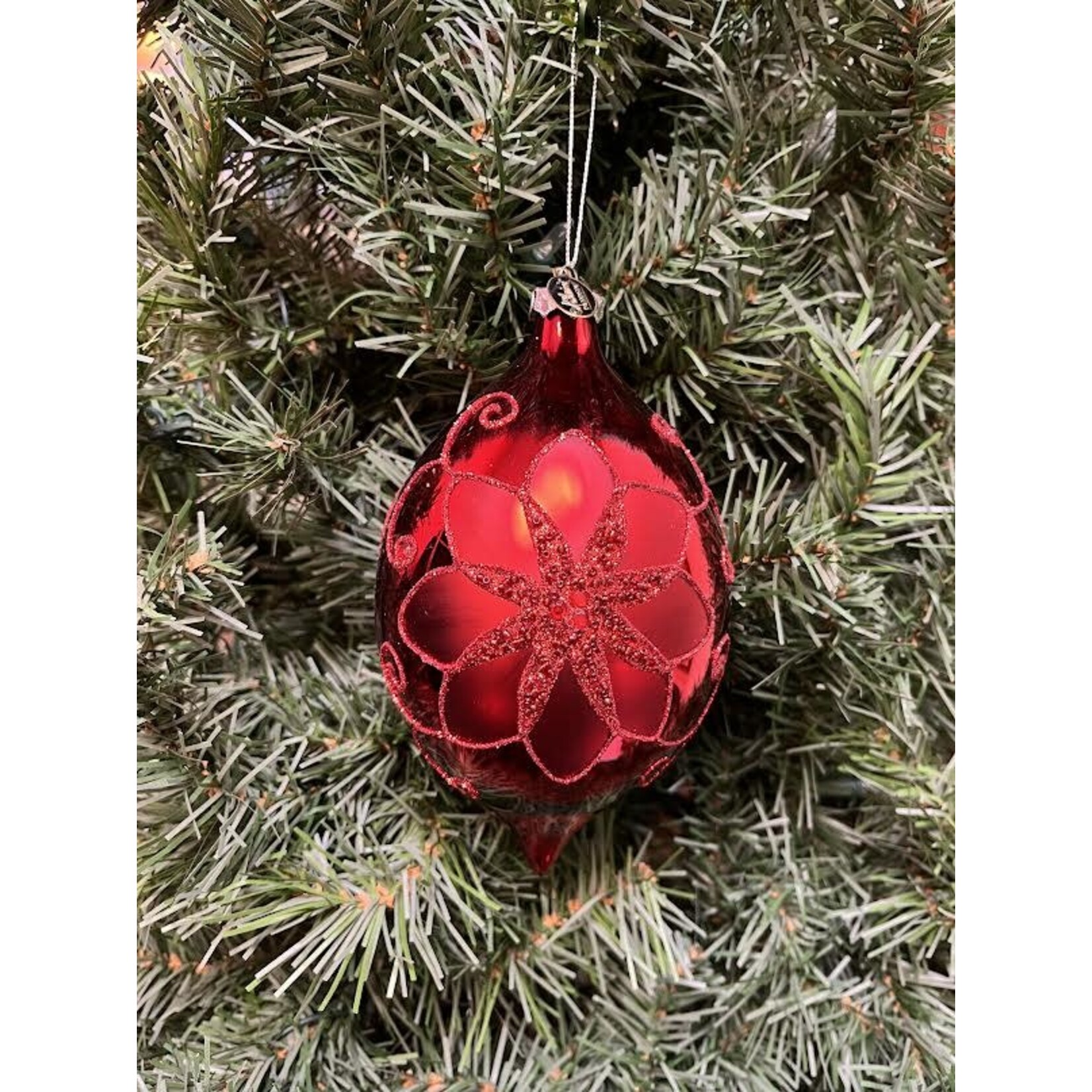 Katherine's Collection Red Poinsettia Glass Bauble Ornament