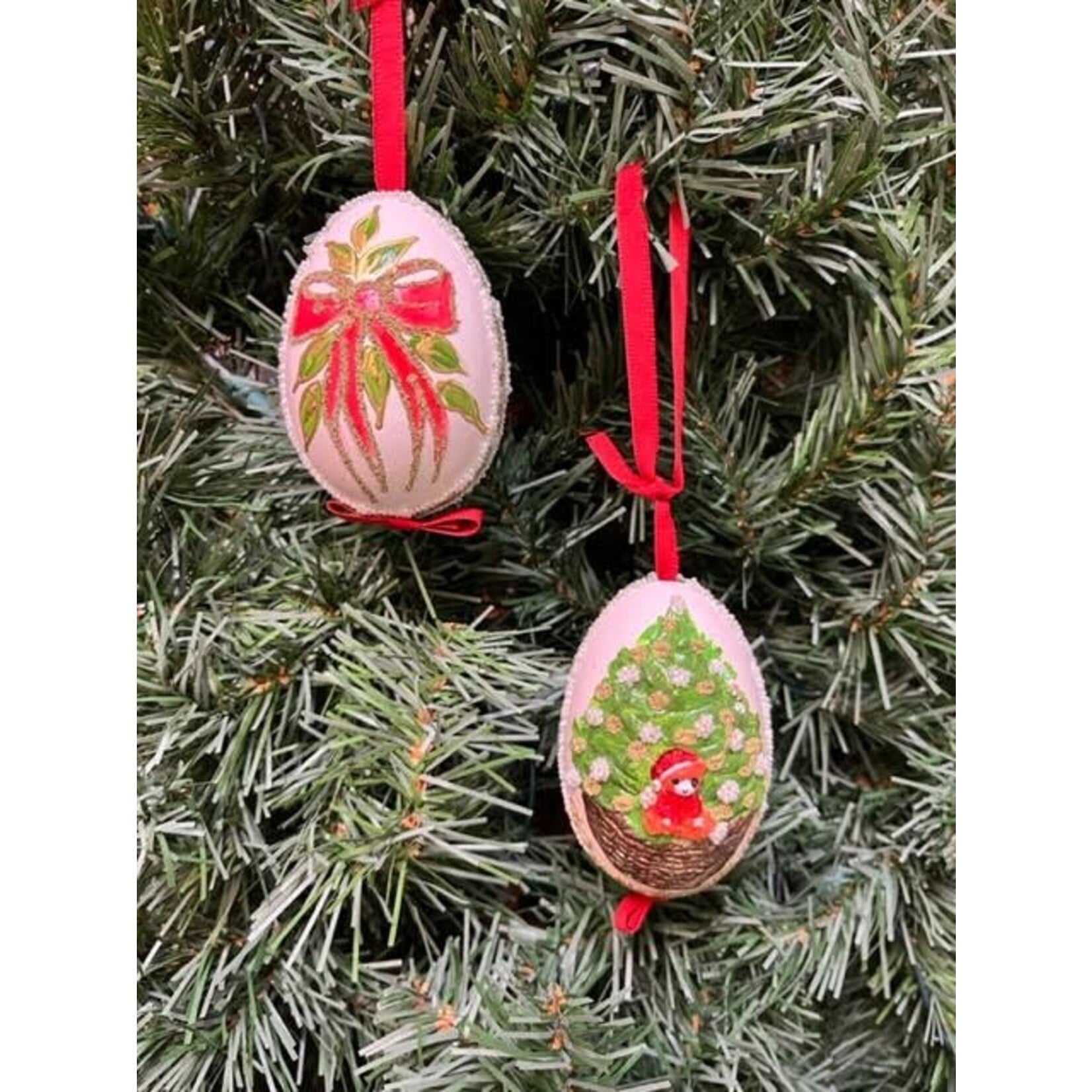 Peter Priess Hand Painted White Christmas Goose Egg Ornament