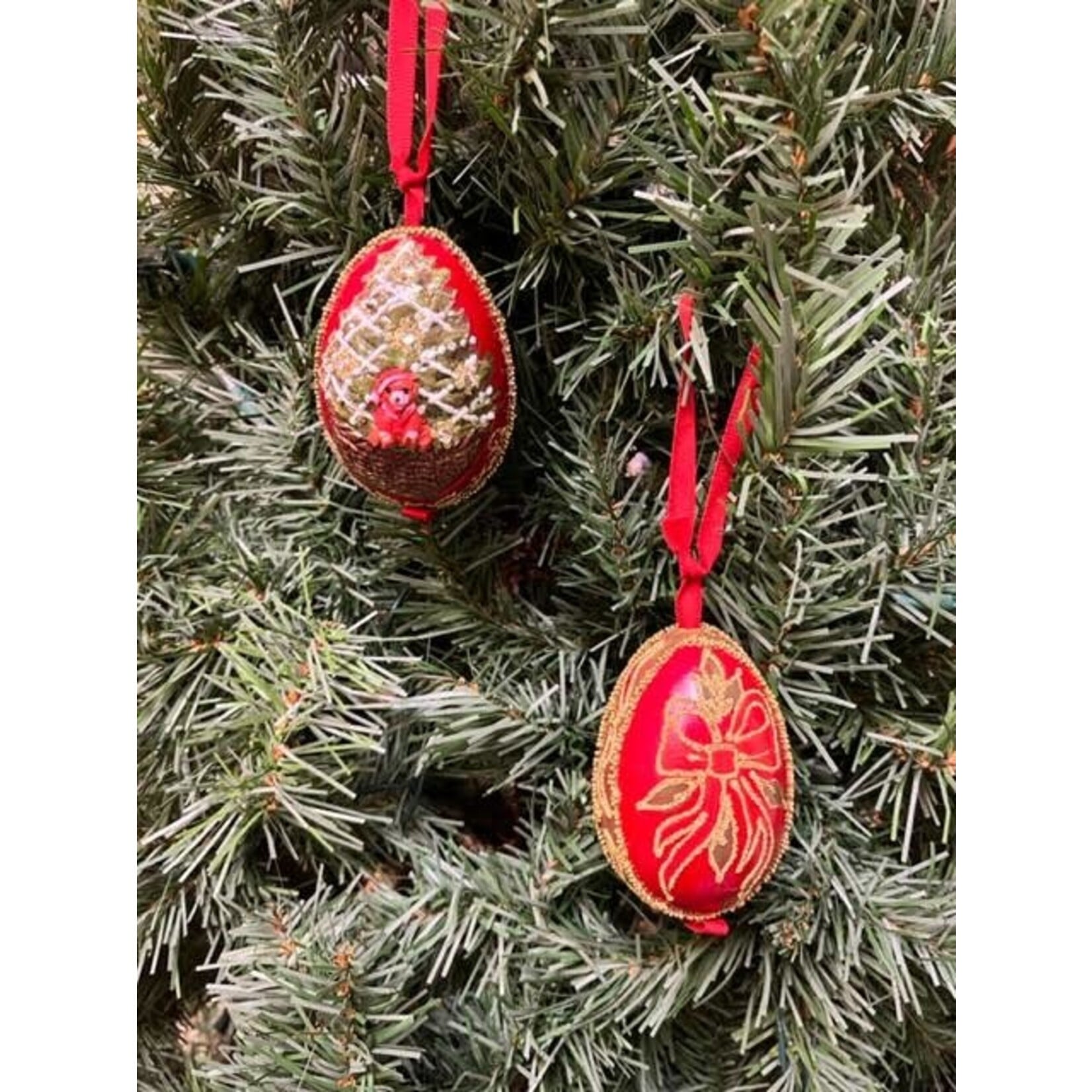 Peter Priess Hand Painted Red Goose Egg Christmas Ornament