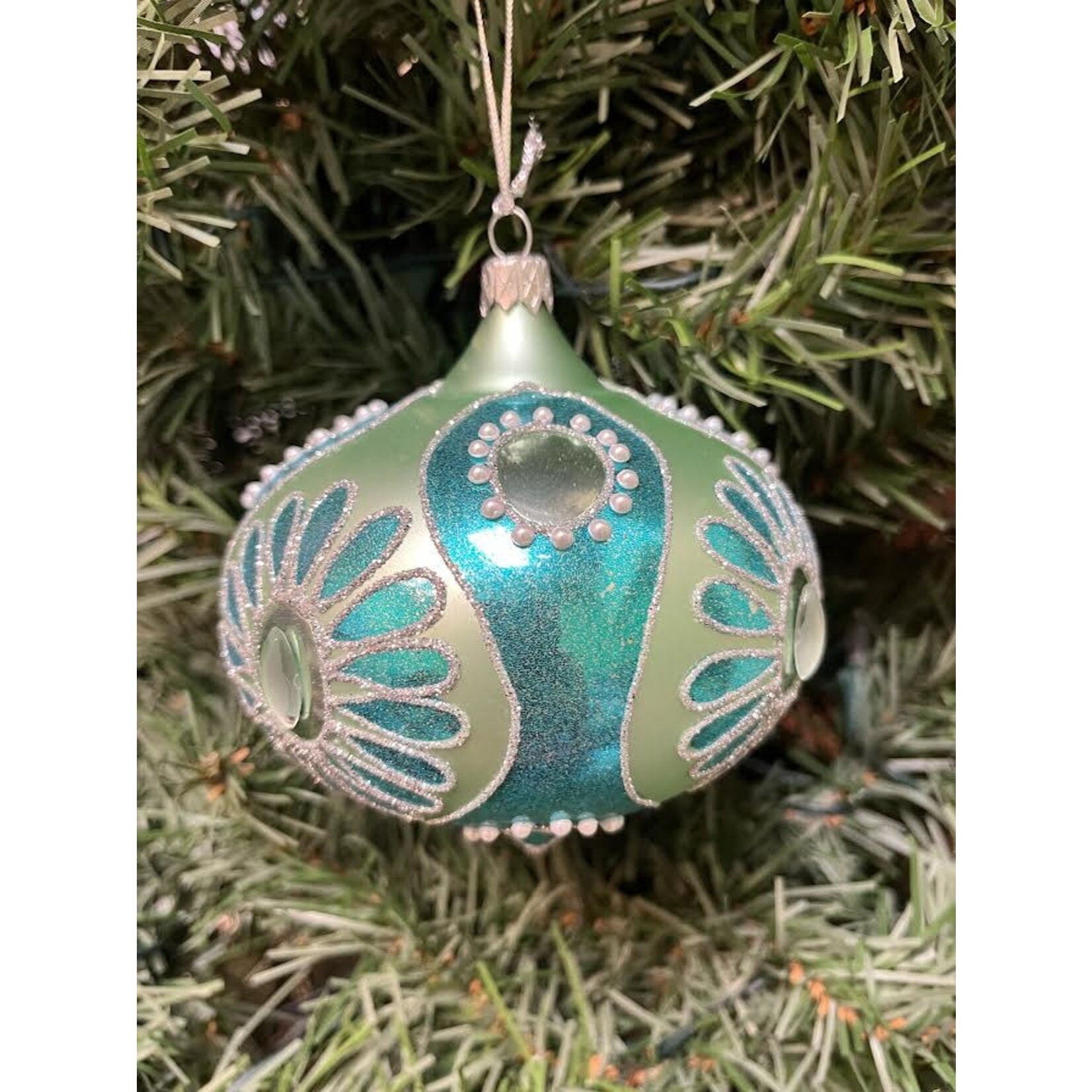 Katherine's Collection Glass Pirouette Green & Silver Bauble Ornament