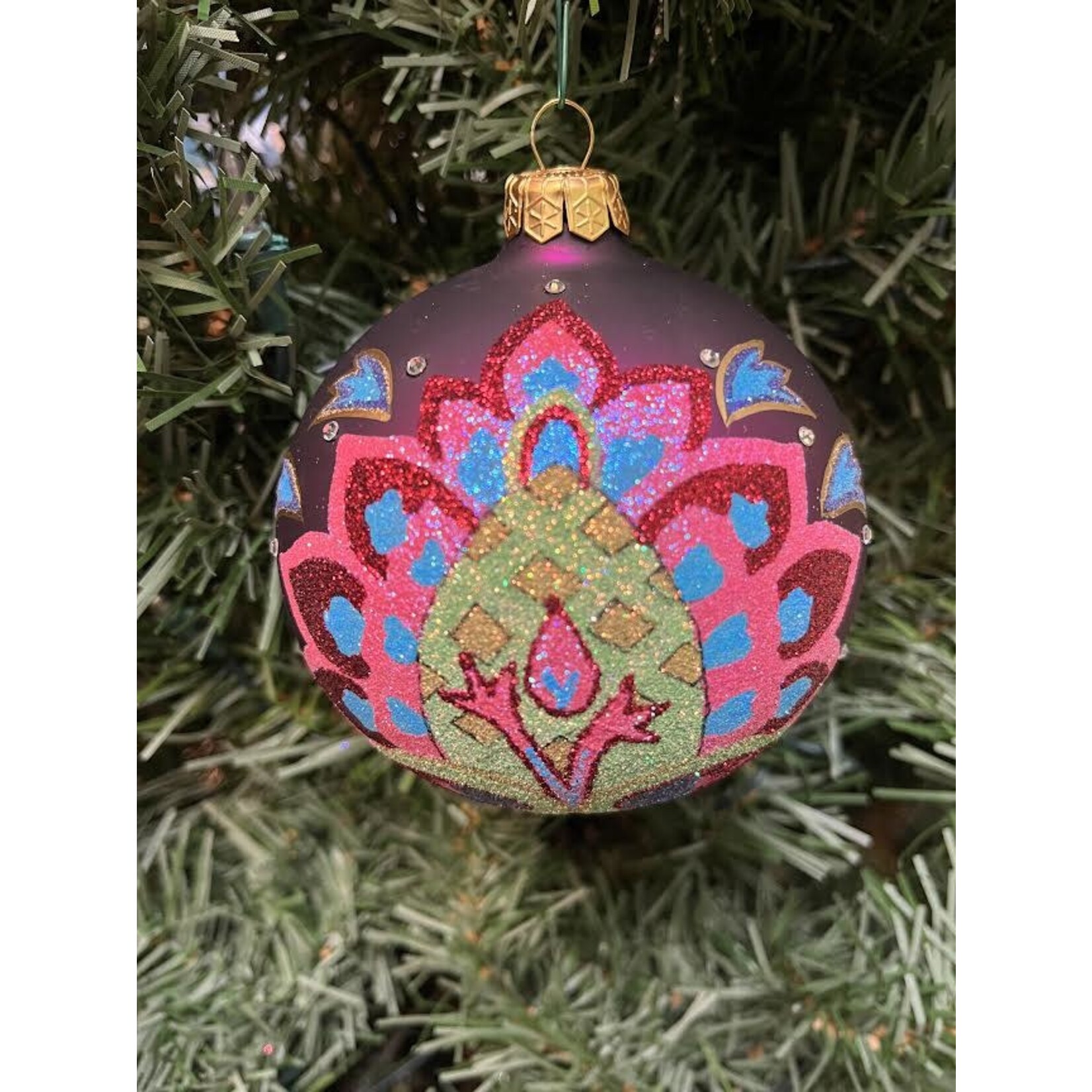Tannenbaum Treasures Bohemian Flower Glitter Ball Ornament