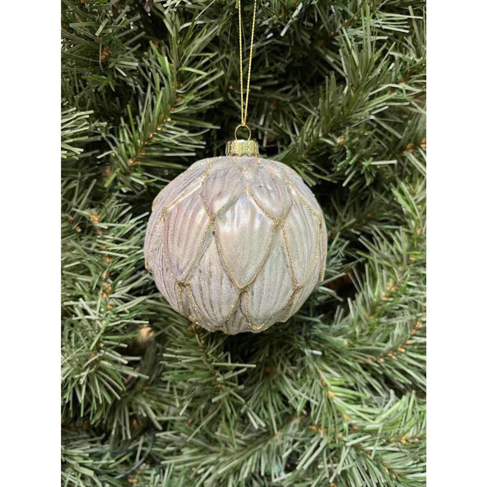 Zodax Antique Leaf Gold & Pearl Glass Ball Ornament 4"