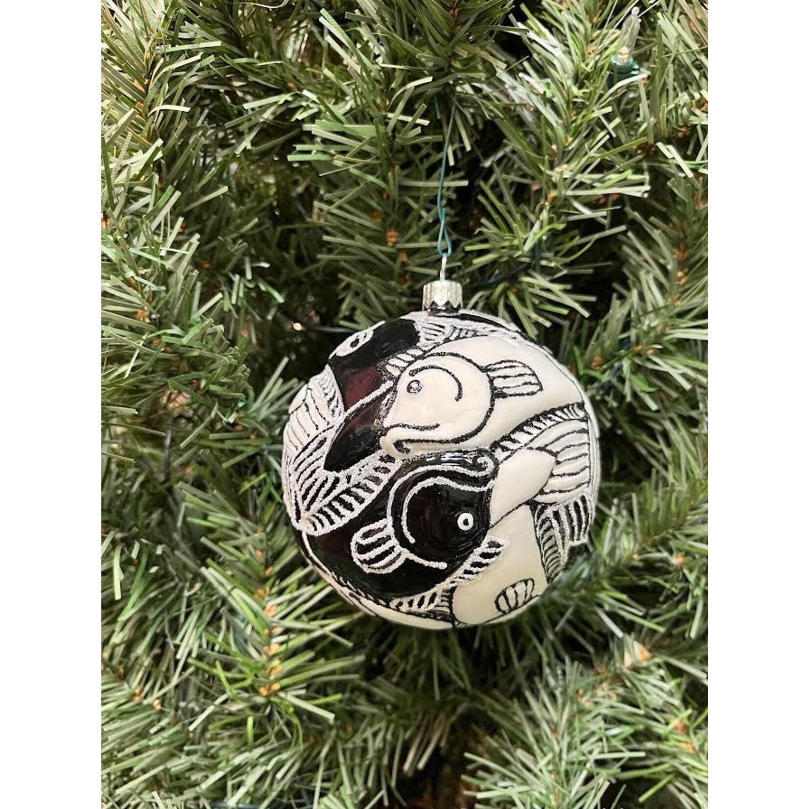 Mia Fish After Escher Black & White Glass Ball Ornament