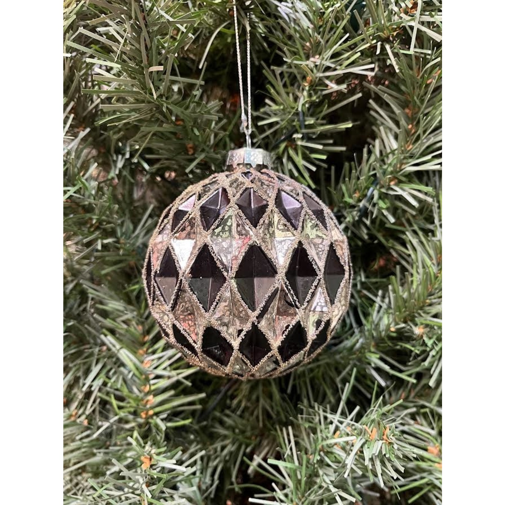 Zodax Harlequin Black & Silver Glass Ball Ornament 4"