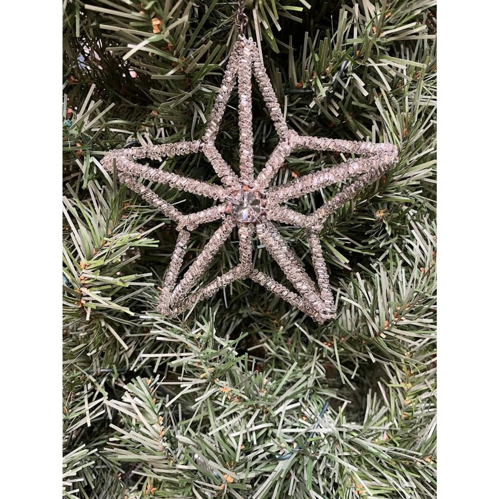 Chehoma Glass Beaded Silver Star Ornament