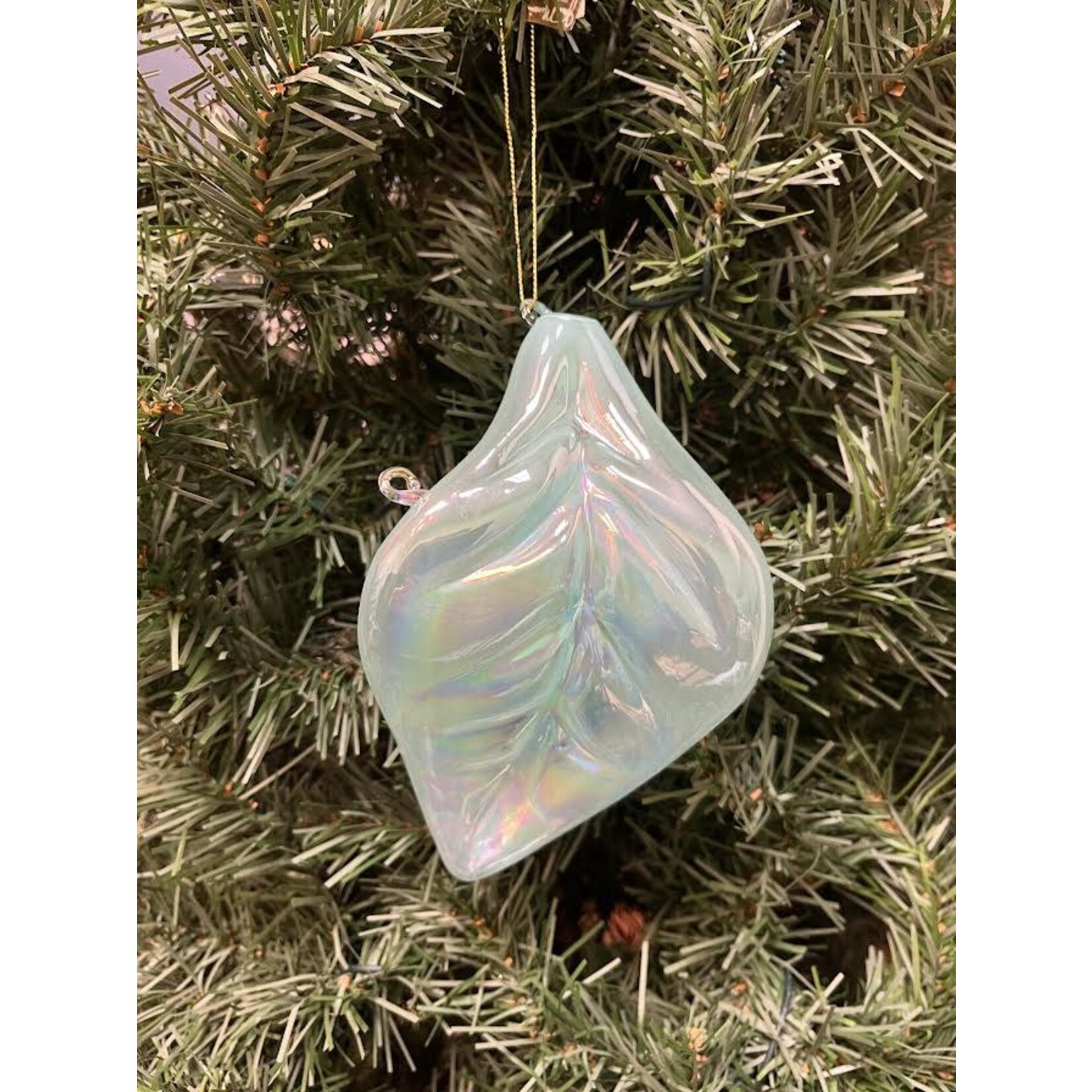 Jim Marvin Enterprises Leaf Water Blue Opaque Glass Ornament