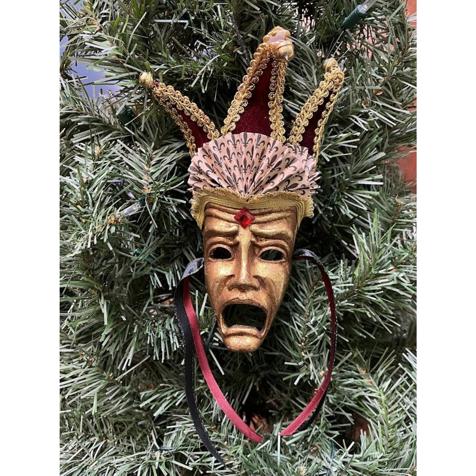 Katherine's Collection Happy Sad Gold Carnival Mask Ornament