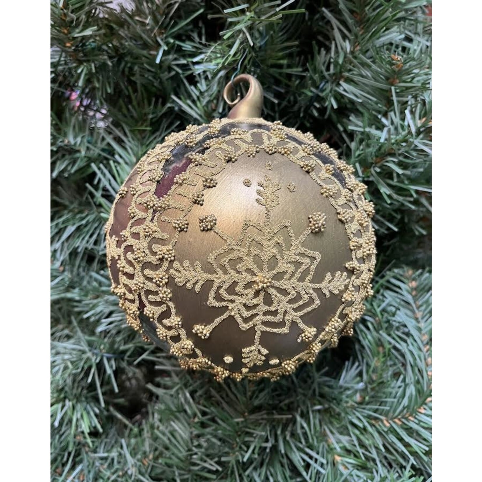 Peter Priess Handcrafted Gold Beaded Lace Christmas Ball Ornament  5.5"