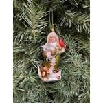 Katherine's Collection Woodlander Santa With Cardinal  Glass Ornament