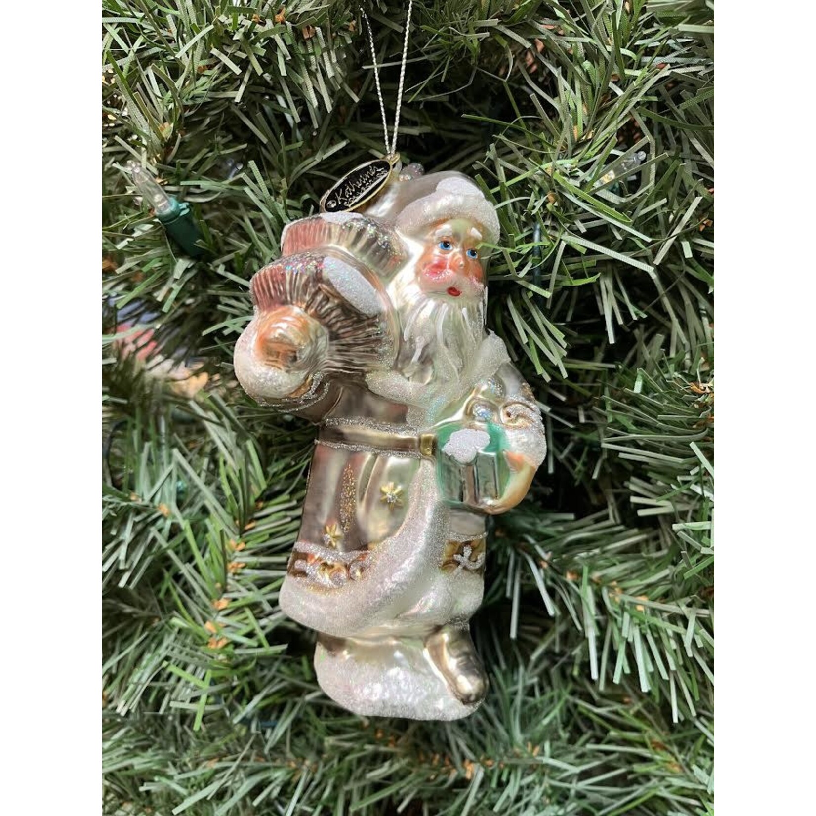 Katherine's Collection Botanica Glass Santa Ornament