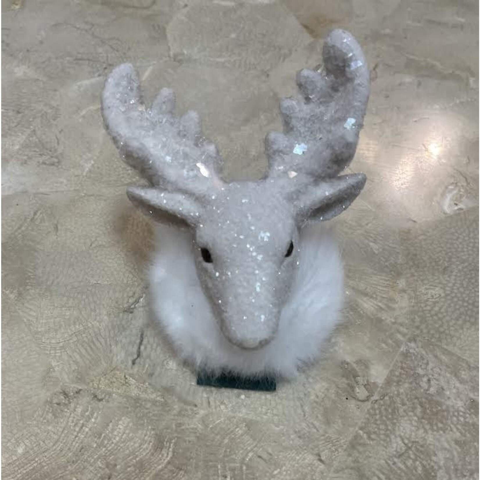 Sherri's Designs Rudy Deer Head Dove White Glitter & Fur Ornament