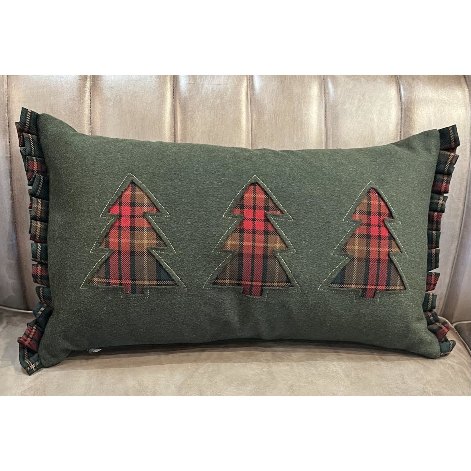 Eastern Accents Three Plaid Holiday Trees Throw Pillow 10"x22"