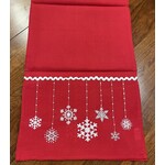 Saro Trading Company Petit White Snowflakes on Red Tablecloth Runner