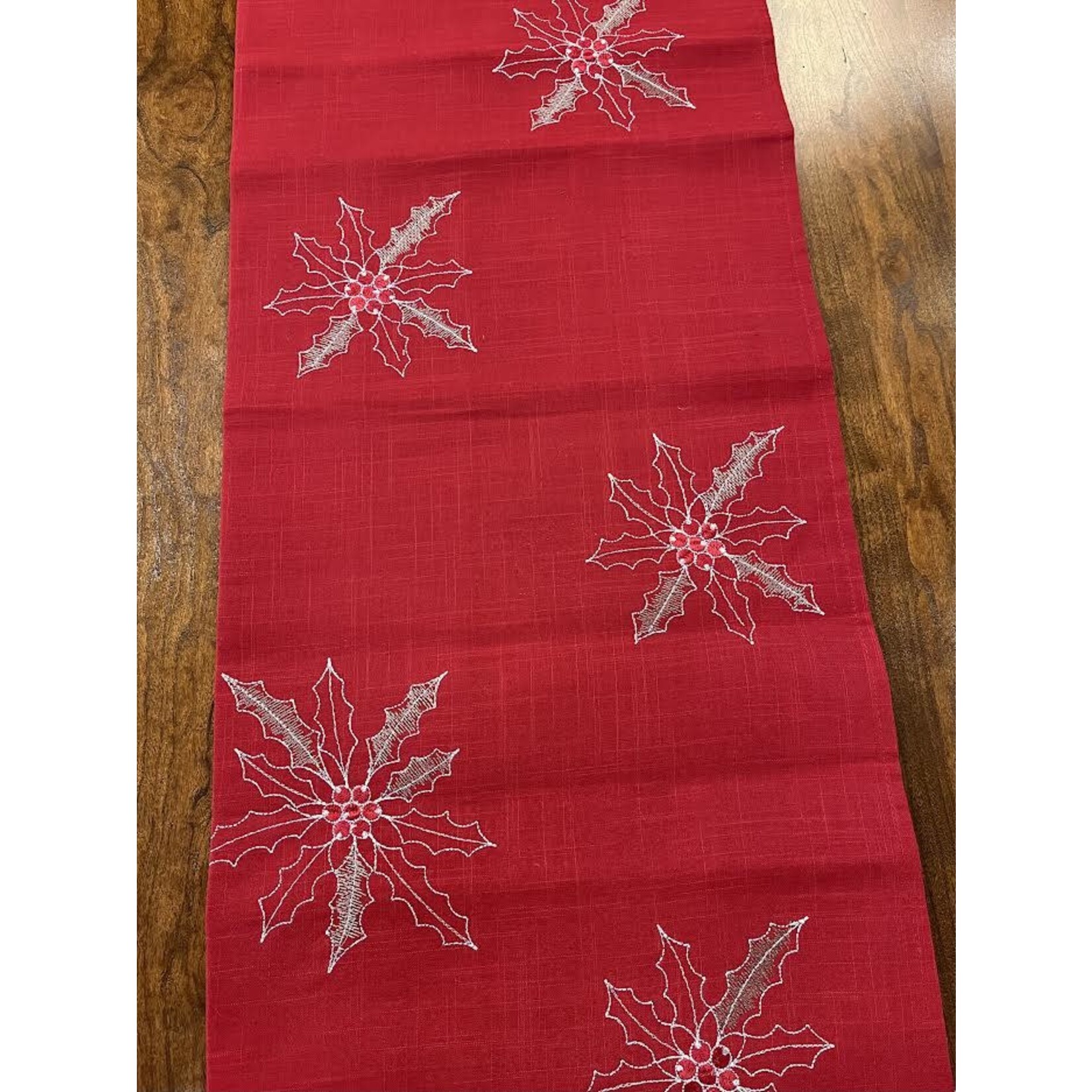 Saro Trading Company Christina Red Tablecloth Topper with Poinsettias