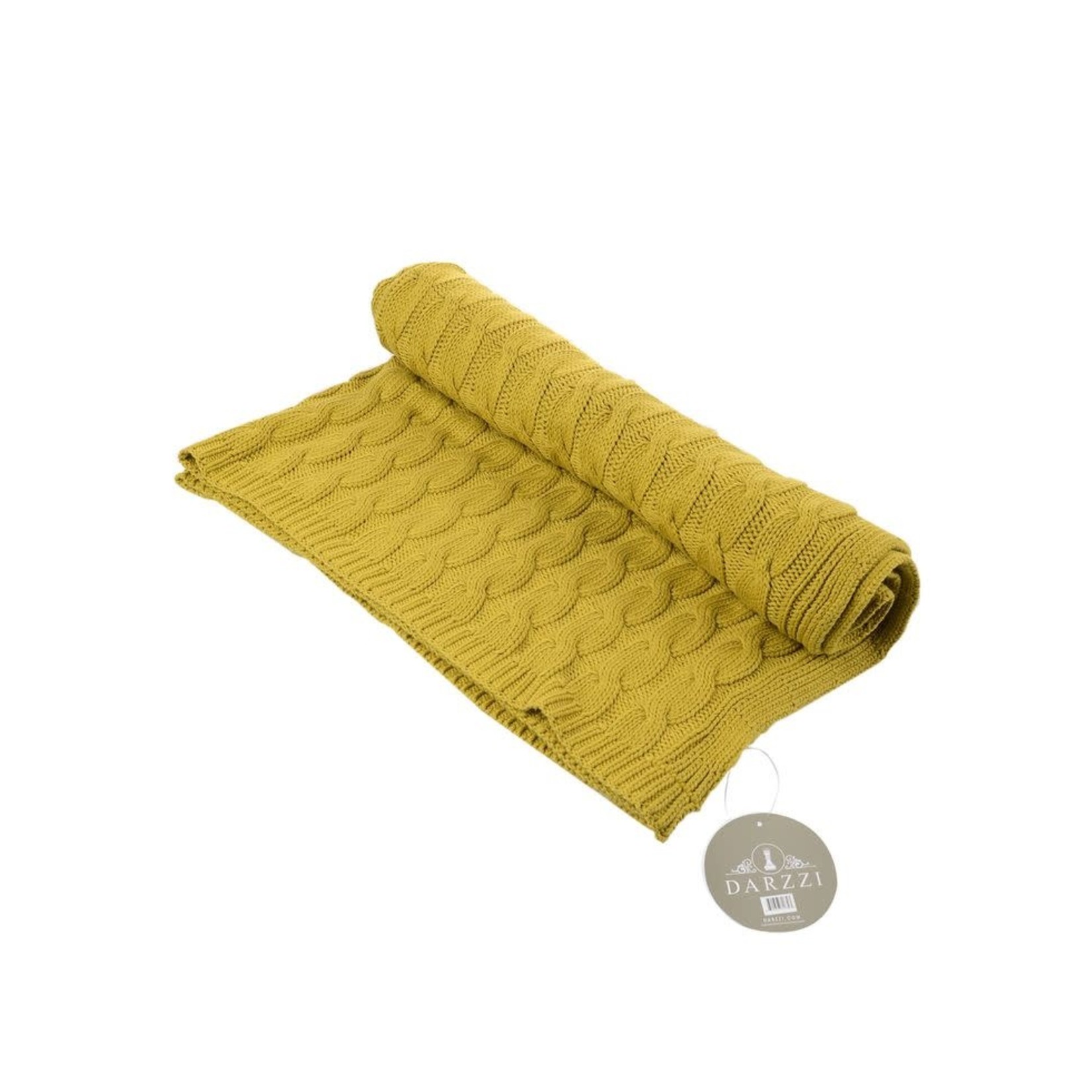 Darzzi LLC Big Cable Knitted Cotton Throw Blanket Curry