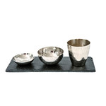 Just Slate Company Silver Serving Bowls & Slate Tray Mixed Fusion Set