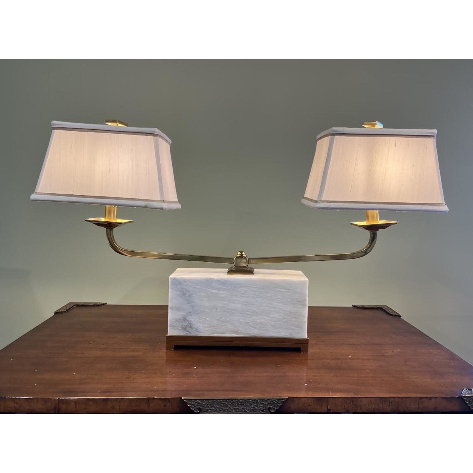 Maitland Smith Two Arm Brass and Marble Table Lamp