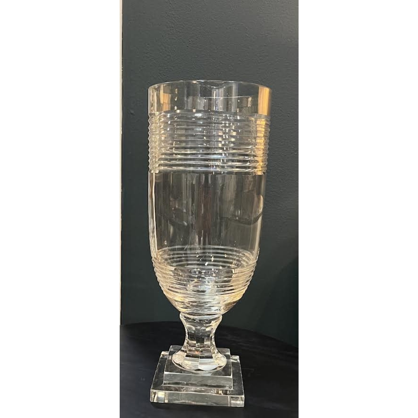 A Sanoma Tiffany Cut Glass Hurricane Lamp Lantern Candle Holder Vase Small