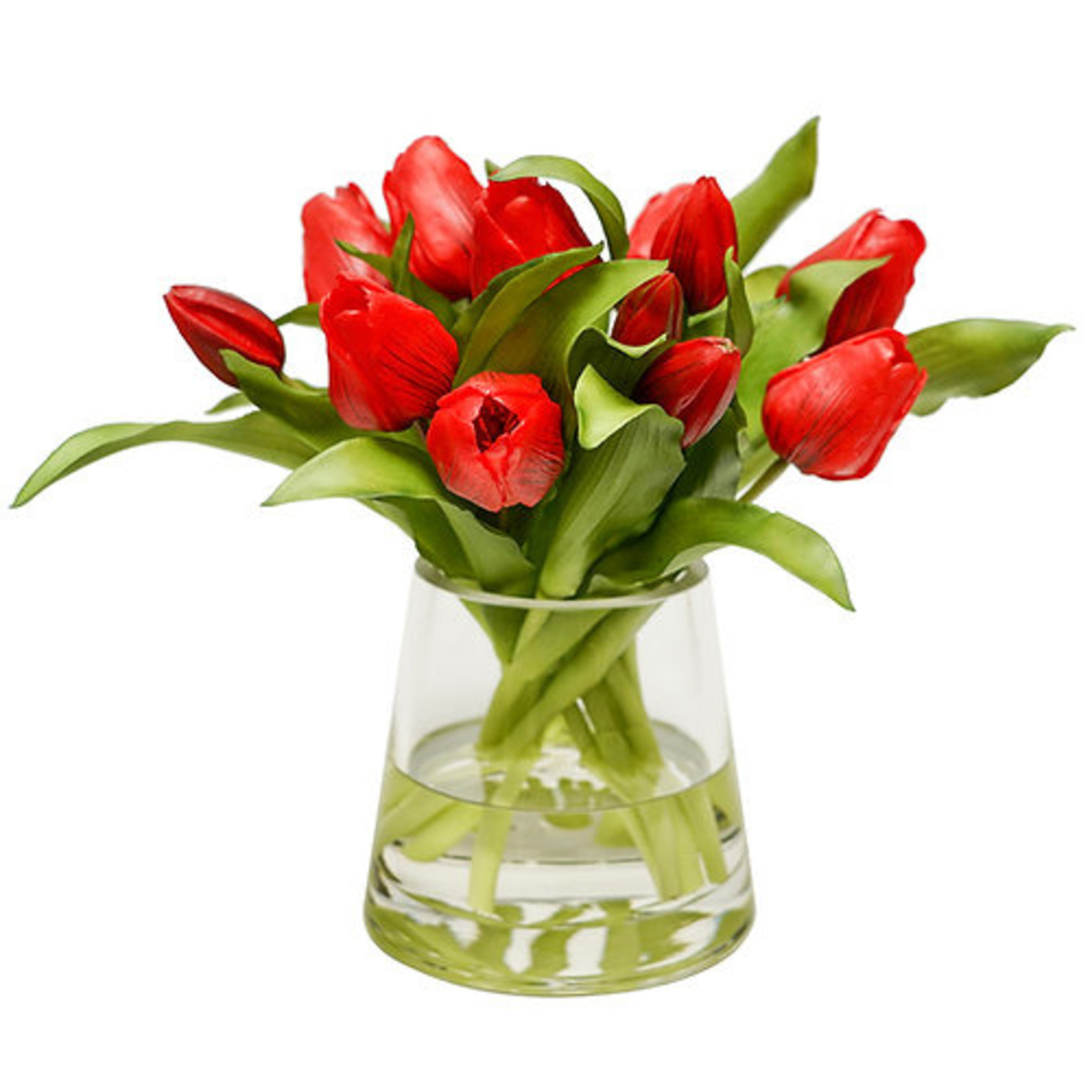 The Ivy Guild Red Faux Tulip Floral Arrangement  in 5" Glass Pyramid
