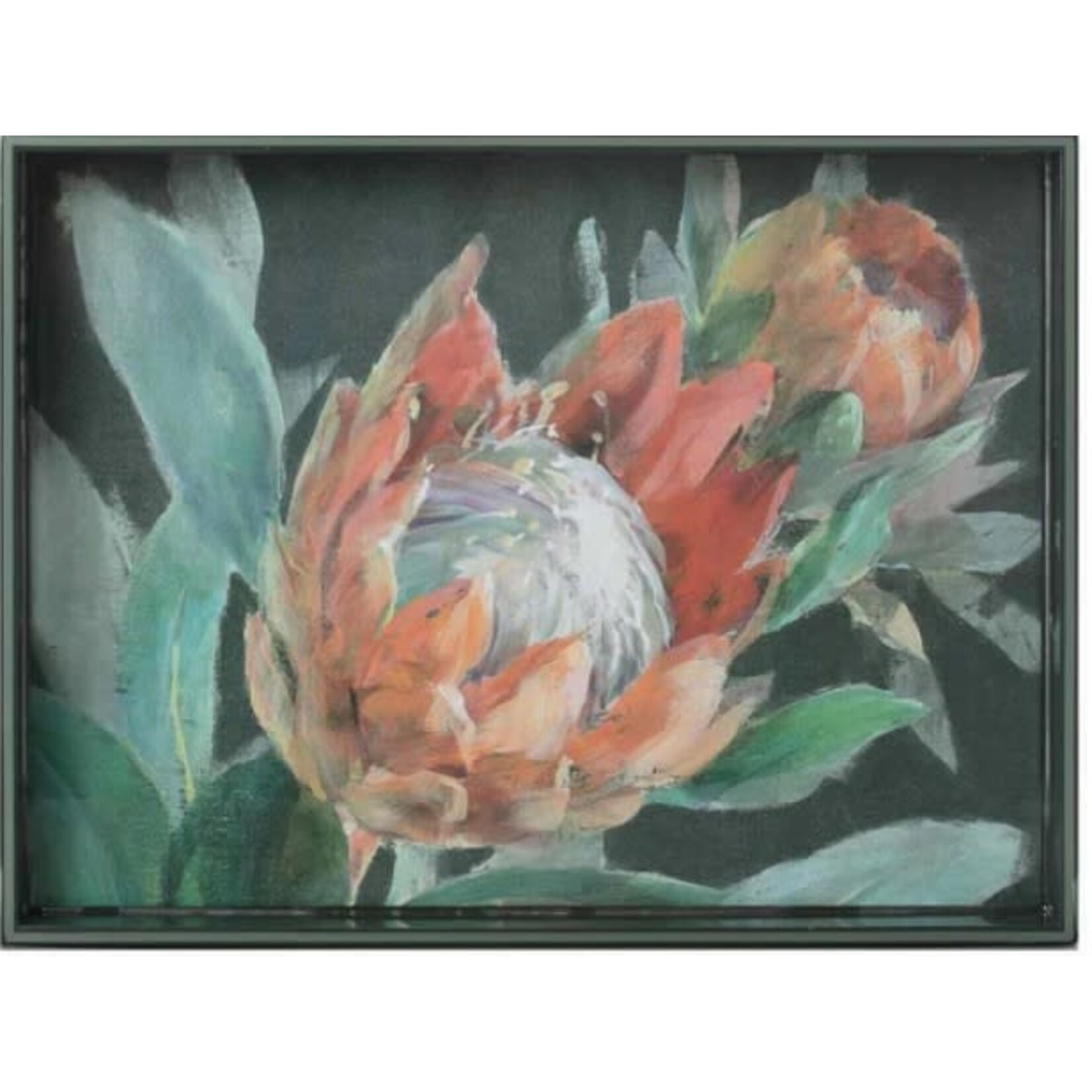 Rockflowerpaper Orange Protea 15" x 20" Rectangular Lacquer Art Serving Tray