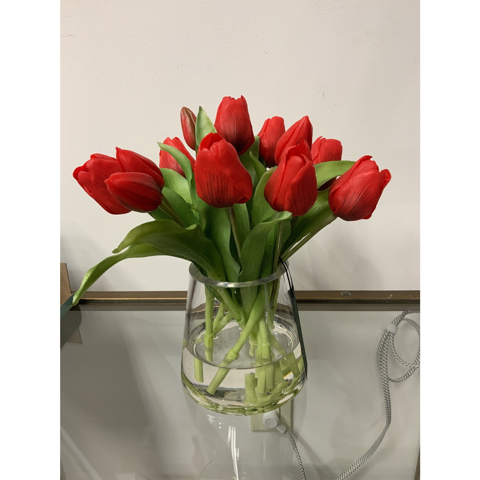 The Ivy Guild Red Faux Tulip Floral Arrangement  in 5" Glass Pyramid