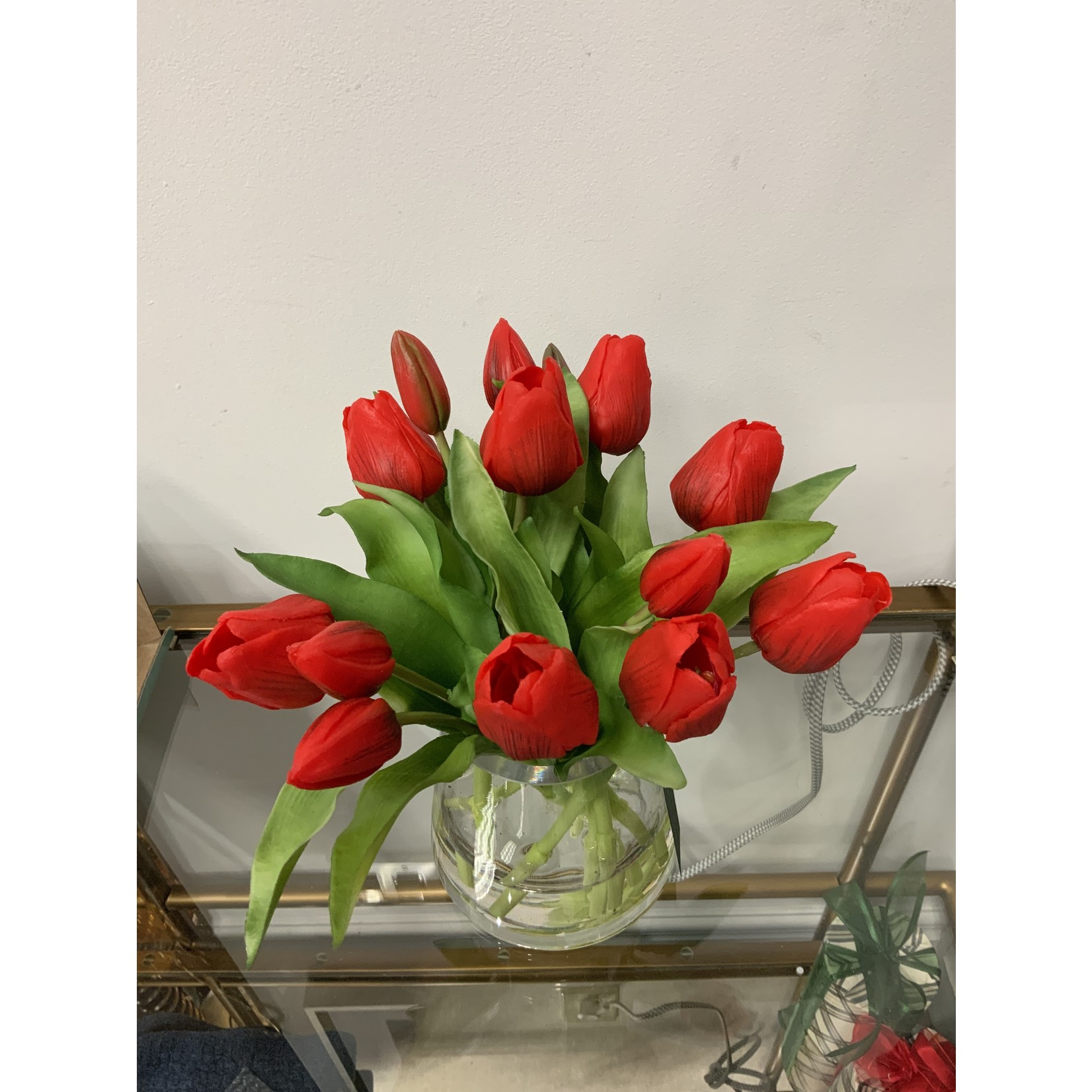 The Ivy Guild Red Tulips Arrangement  in 5" Glass Pyramid