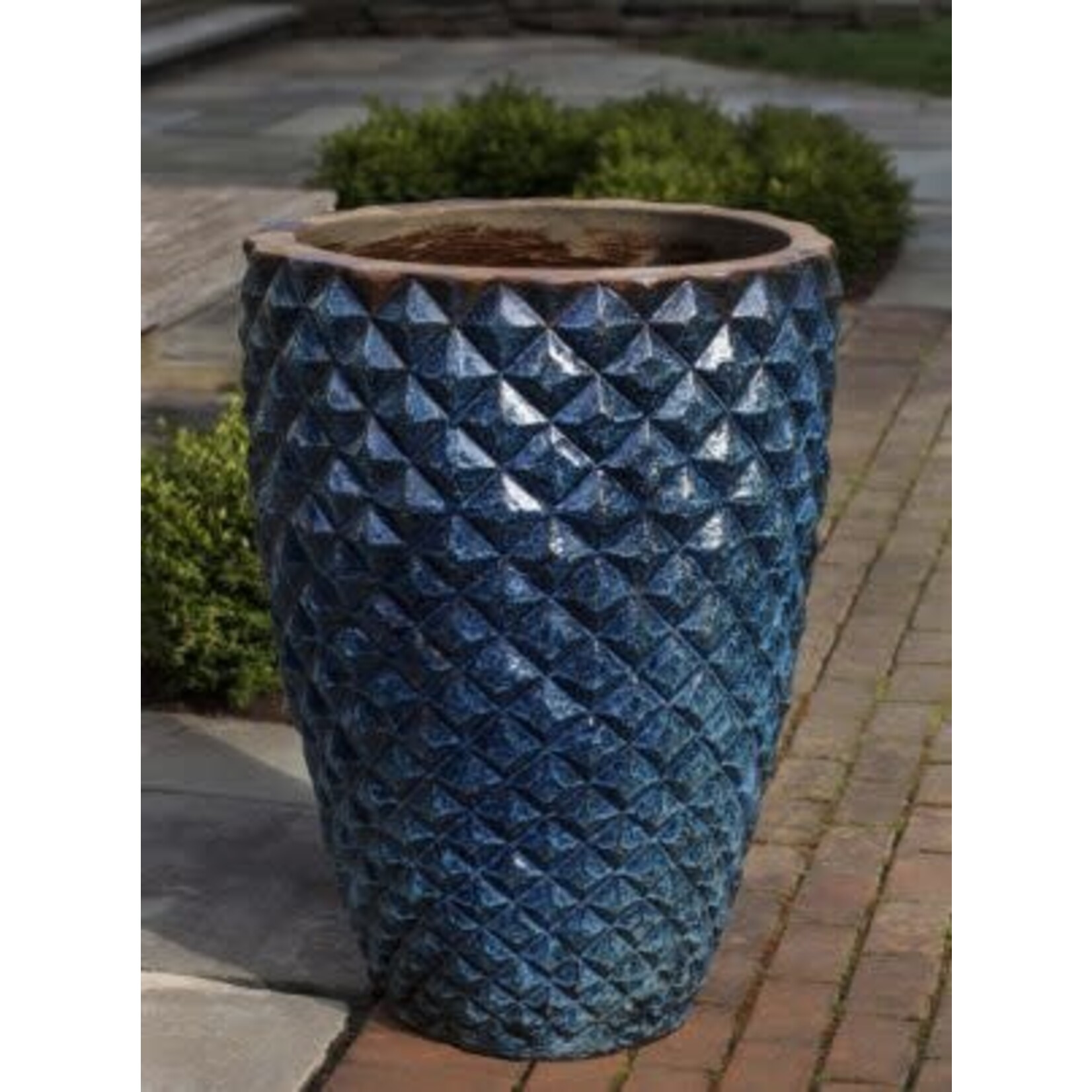 Campania Facet Rustic Blue Tall Glazed Terracotta Planter
