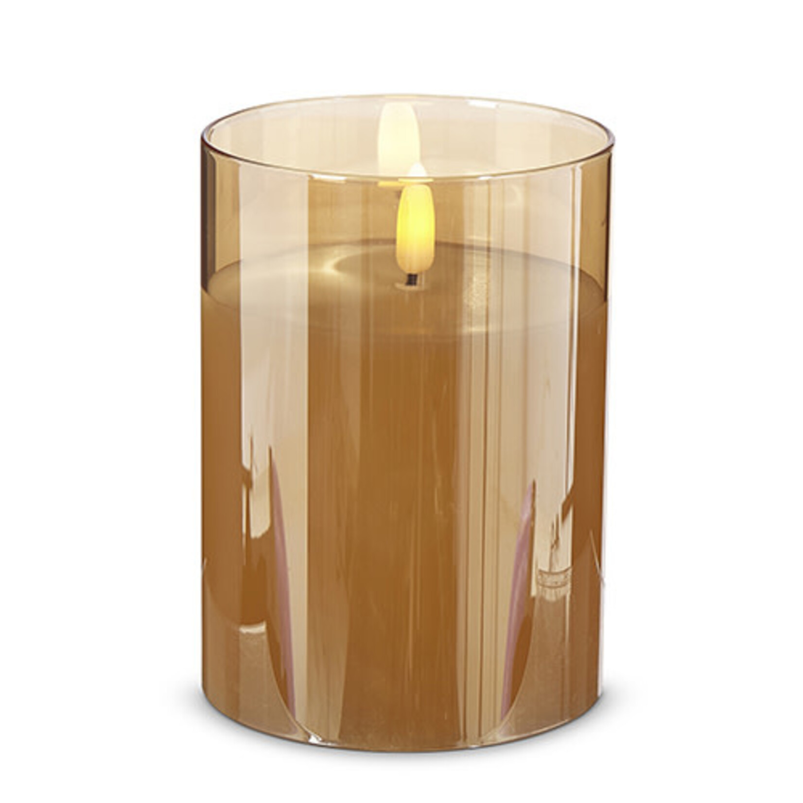 RAZ Imports Gold Glass Ivory Pillar Flameless Candle 3.5"x5"